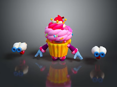 Cartoon Cupcake Character With Colorful Frosting Decorative Toppings And Two Small Eye Shaped Elements 3d model