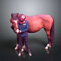 Person In Blue Jacket Caring For Brown Horse With Gentle Interaction And Grooming