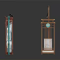 Traditional Chinese Decorative Scene With Folding Screen Birdcage Lanterns And Signboard