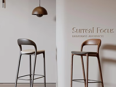 Modern Wooden Bar Stools With Metal Frames And Upholstered Seats In Minimalist Interior 3d model
