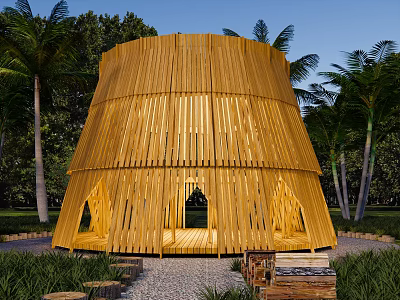 Wooden Pergola Modern Outdoor Design With Palm Trees And Natural Surroundings 3d model