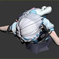 Cute Anime Girl Character With Little Creature In Blue Black Outfit And Gray Skirt