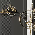 Modern Elegant Wall Decor With Gold Circular Frames And Black Striped Patterns 3d model