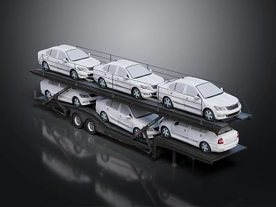Multi Level Car Transporter Loading White Cars On Upper And Lower Decks 3d model