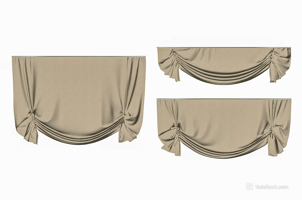 Beige Tie Top Curtains In Different Styles For Home Decor 3d model 