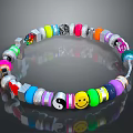 Colorful Beaded Bracelet With Smiley Face Yin Yang Symbol Heart And Flower Patterns