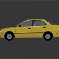 Yellow Compact Car with Shiny Exterior and Clear Windows on Dark Reflective Surface