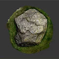 Natural Rustic Stone Material With Green Moss And Fresh Grass Leaves