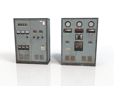 Vintage Electrical Control Panels With Meters Switches And Buttons Side By Side 3d model