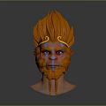 Game Movie Character Head With Orange Spiky Fur Yellow Ornaments And Blue Facial Markings