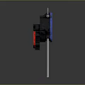 Mechanical Component Design With Blue Circular Panel Red Frame Hanging Hook And Metal Stand