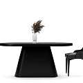 Modern Dining Table Set With Black Base Gray Tabletop Black Chairs And Decorative Plants 3d model