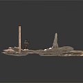 Detailed 3D Model of Stone Path with Wooden Posts and Rock Elements