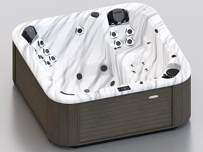Luxury Hot Tub With Wooden Frame Marble Textured Interior And Massage Jets 3d model