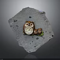 Decorative Electronic Clock With Owl Family Design On Rock Shaped Decor For Home Interior