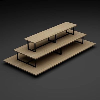 Supermarket convenience store three-story steel wood display shelf 3d model