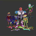 Popular Game And Movie Animated Characters Team With Colorful Outfits And Dynamic Stances
