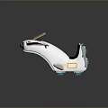 Futuristic White Vehicle Model with Streamlined Design Yellow Square Transparent Section Red Details and Wheels