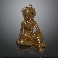 Golden Anime Style Character Statue in Sitting Pose With Hat And Boots