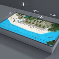 Realistic Sand Table Featuring Water Area Beach Vegetation Mountains And Airplane Models