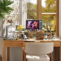 Natural Wooden Desk And Chair Set For Cozy Sunlit Home Creative Work Space
