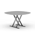 Modern Office Desk With Round Grey Top And Cross Metal Legs Design