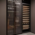 Modern Wine Cabinet With Glass Doors Interior Lighting Wine Bottles And Glasses