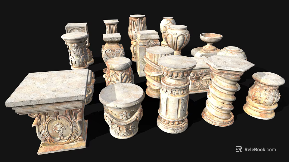 Ornate Classical Stone Sculptural Components For Garden Decoration And Outdoor Ornaments 3d model 