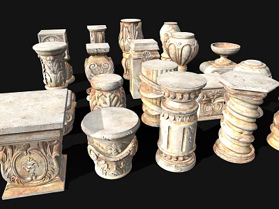 Ornate Classical Stone Sculptural Components For Garden Decoration And Outdoor Ornaments 3d model