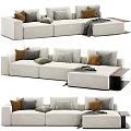 Beige Sectional Sofa With Mixed Pattern Cushions And Modern Living Decor 3d model