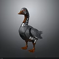Detailed Metallic Robotic Goose With Red Eyes And Orange Feet