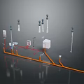 3D Model Of Computer Network Equipment With Antennas Orange Cables And Devices