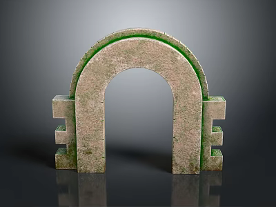 Scenic Stone Archway View with Green Moss Covered Surface Against Gray Background and Reflection 3d model