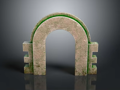 Scenic Stone Archway View with Green Moss Covered Surface Against Gray Background and Reflection 3d model