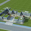 Modern Building Complex With Green Roofs Open Plazas And Water Elements