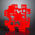 Abstract Red Geometric Sculpture With Intricate 3D Design And Modern Art Elements