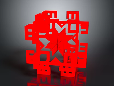 Abstract Red Geometric Sculpture With Intricate 3D Design And Modern Art Elements 3d model