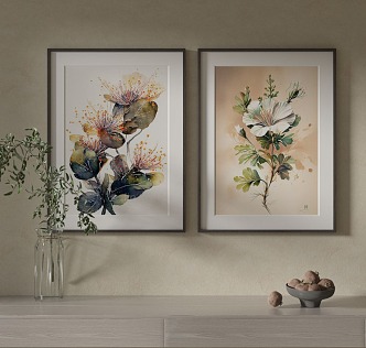 Nordic plant painting decorative painting 3d model