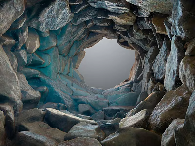 Cave Terrain with Natural Rock Formations Circular Opening and Light Streaming Through Rocky Structure 3d model