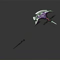 Ornate Purple and Blue Poleaxe with Intricate Mythical Design Details