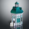European-style Architecture Model Showcasing Green Dome White Walls Arched Windows Decorative Carvings And Steps