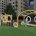 Pet Club Leisure Area With Yellow Bear Arch Green Lawn And Pet Facilities