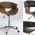Adjustable Brown Black Leather Office Chair With Wooden Frame Metal Base And Wheels