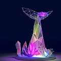 Illuminated Geometric Whale Tail Sculpture With Colorful Lights Crystals And Decorative Corals