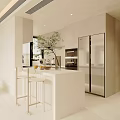 Warm Cream Style Open Dining And Living Space With Central Island Bar Stools And Appliances
