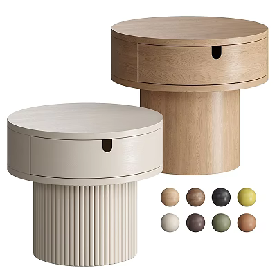 Modern Round Bedside Tables With Drawer And Multiple Color Options 3d model