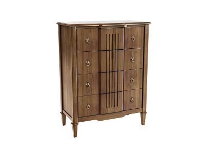 Classic Wooden Chest of Drawers with Multiple Drawers and Decorative Handles 3d model