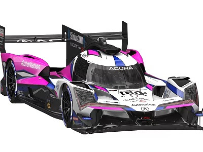Acura Race Car With Pink White Black And Blue Aerodynamic Racing Livery 3d model