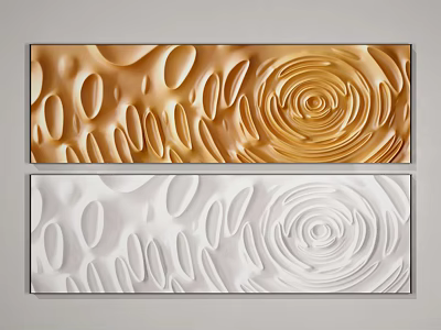 Modern Decorative Wall Art with Gold and White Relief Wave Spiral Patterns 3d model