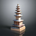 Traditional Multi Tiered Stone Pagoda With Ancient Style Architecture And Base